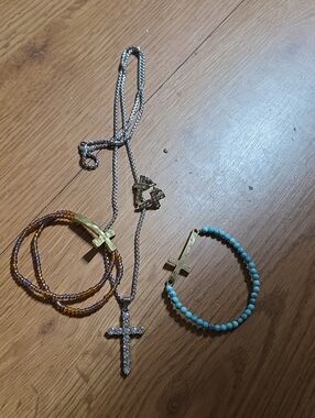 Gold Cross Turquoise Beaded Stretch Bracelet - Women Jewelry